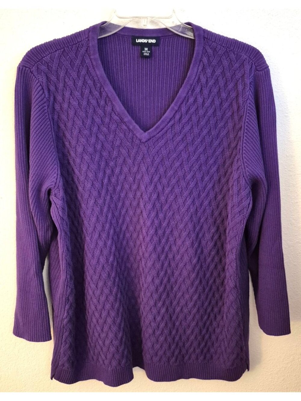 Lands' End 100% Cotton Purple Mixed Texture Pullover L/S Sweater 24w/26w EUC